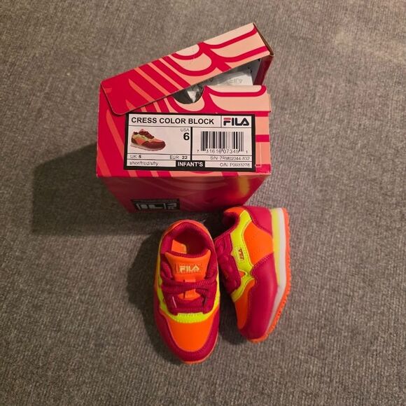 FILA Infants Sz 6 Cress Color Block Sneaker Shoe 7RM02044-832 shor/fred/sfty NIB - Picture 5 of 7